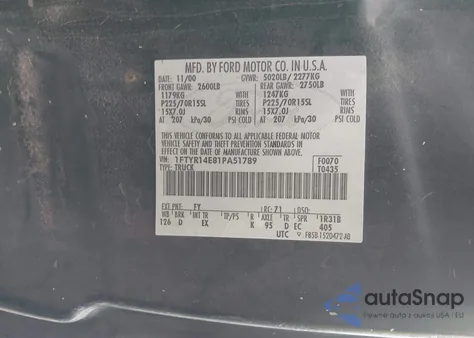 2001 Ford Ranger Edge/Xlt из США, поврежденный, VIN 1FTYR14E81PA51789